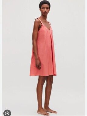 COS Coral Cotton Swing Trapeze Dress Pockets Minimalist Size XS